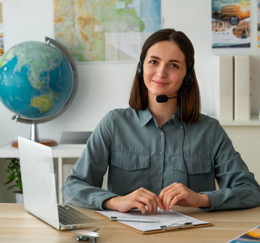 A professional answering an enquiry at a desk