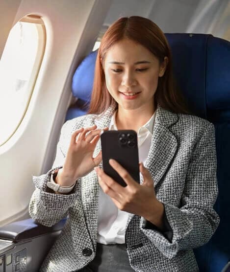 Traveler seated on an airplane