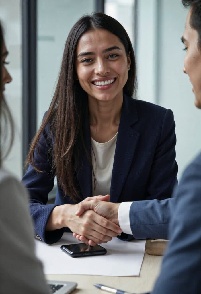 Professionals meeting across a desk