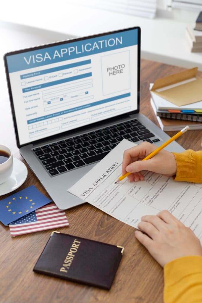 Visa application materials with flags